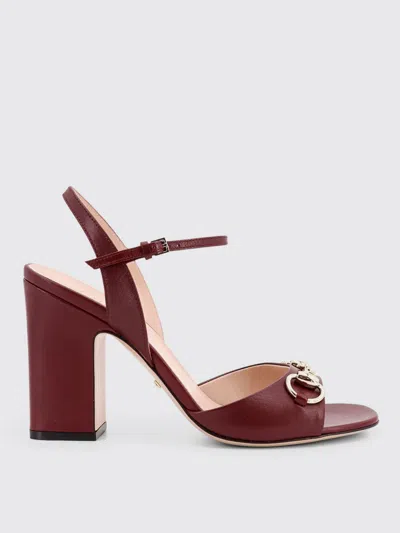 Gucci Lady Horsebit-detailed Leather Sandals In Burgundy
