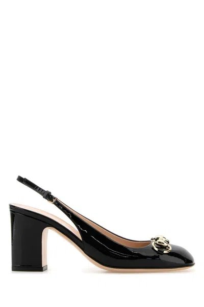 Gucci Lady Horsebit-embellished Patent-leather Slingback Pumps In Black