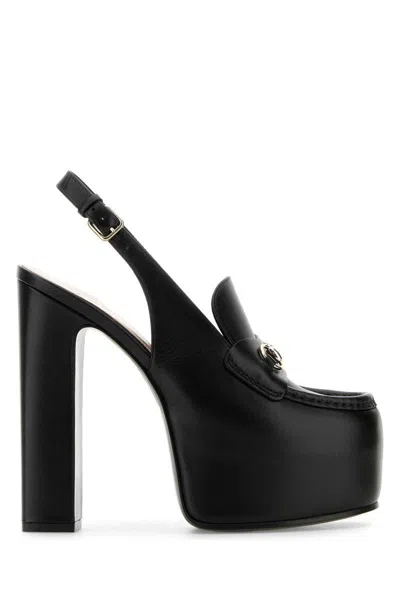 Gucci Horsebit-embellished Leather Slingback Platform Pumps In Black