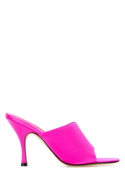 Gucci Fuchsia Satin Mules In Pink