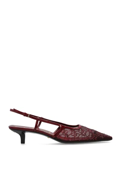 Gucci Heeled Shoes With Shimmering Crystals In Burgundy