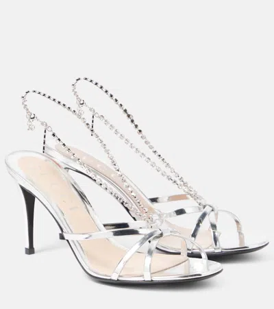 Gucci Heloise Patent Leather Platform Sandals In Silver