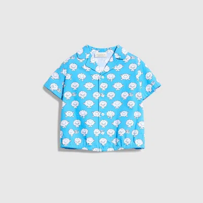 Gucci Babies' Hemd Aus Baumwolle Mit Knittereffekt In Blue