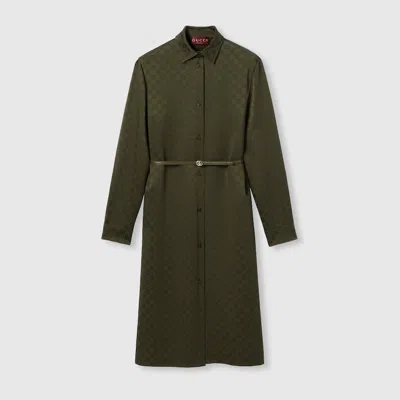 Gucci Classic-collar Shirt Midi Dress In Green