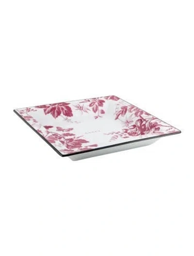 Pre-owned Gucci Herbarium Large Trinket Tray In Black/pink/white