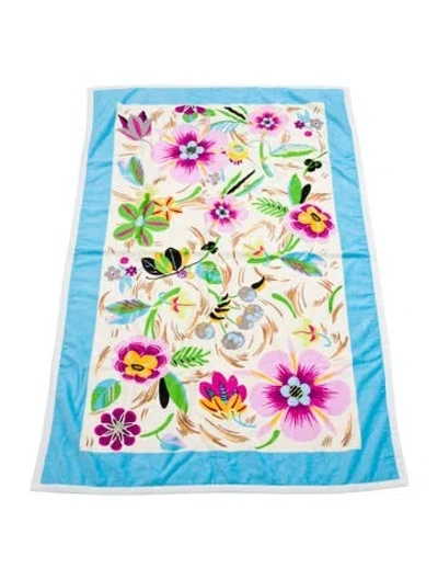 Pre-owned Gucci Heritage Hawaii Floral Beach Towel In Blue