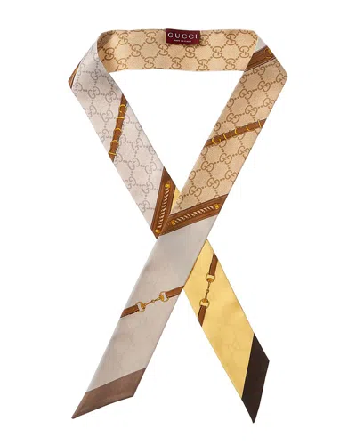 Gucci Heritage Print Silk Neck Bow In Brown
