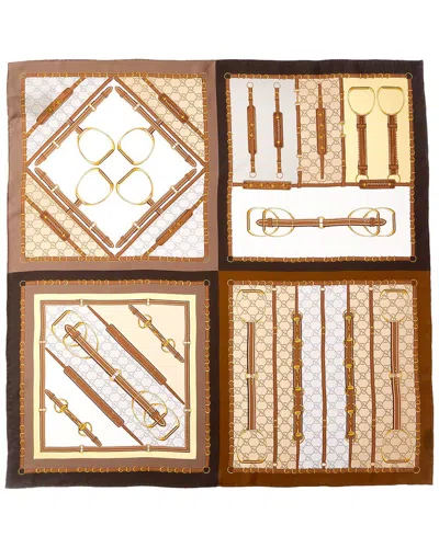 Gucci Heritage Print Silk Scarf In Brown