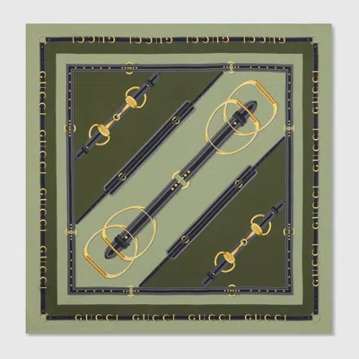 Gucci "heritage" Silk Scarf In Green