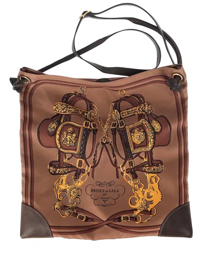 Pre-owned Gucci Hermès Brown Print Silk City Bag Brides De Gala Bag (authentic Pre-loved)