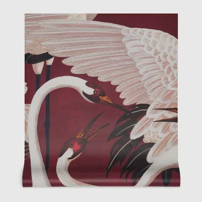 Gucci Heron Print Wallpaper In Burgundy