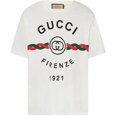 Pre-owned Gucci Herren Graphic Tee 616036 Xjd7t 9095 T-shirt In Weiss