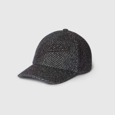 Gucci Herringbone Wool Baseball Hat In Grey | ModeSens