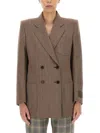 Gucci Double-breasted Herringbone Blazer In Brown