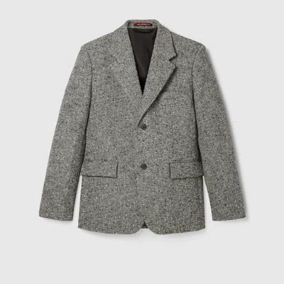 Gucci Herringbone Wool Mouliné Jacket In Gray