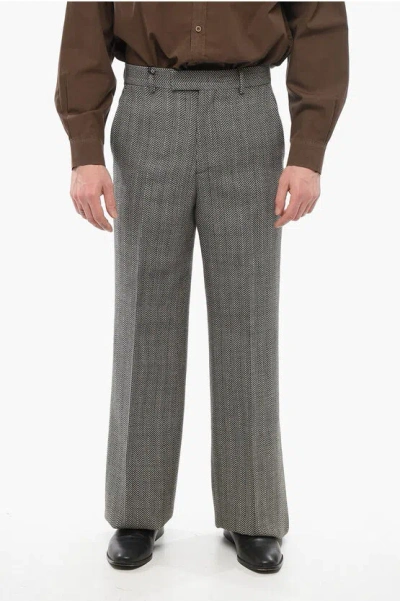 Gucci Herringbone Wool Pants With Hidden Closure