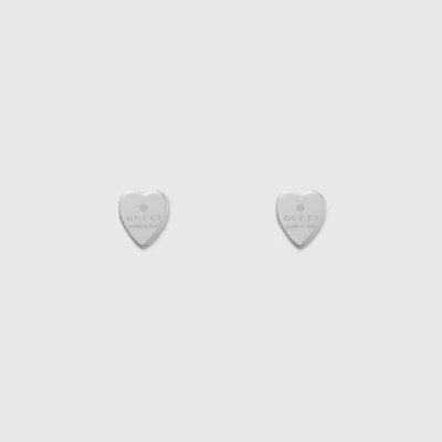 Gucci Sterling Silver Engraved Heart Stud Earrings
