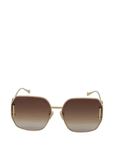 Pre-owned Gucci Hexagonal-frame Sunglasses In Gold