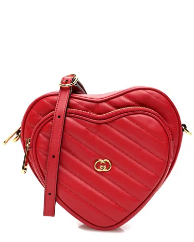 Gucci Hibiscus Red Matelasse Calfskin Leather Diagonal Mini Interlocking G  Heart Shoulder Bag (auth