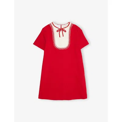 Gucci Kids' Hibiscus Red/mix Bow-print Short-sleeved Jersey Dress 4-8