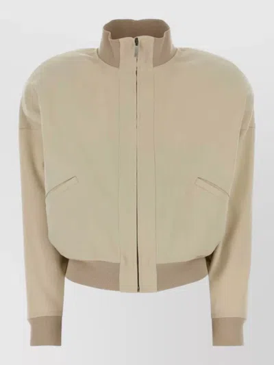 Gucci High Collar Jacket Silk Nylon Blend In Nude