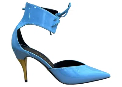 Pre-owned Gucci High Heel Pump Patent Leather With Ankle Cuff (women's) Sneakers In Blue