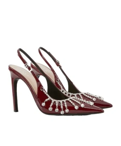 Gucci High-heeled Sandals Decorated With Crystal Chain In Red