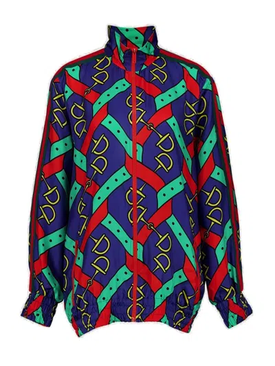 Gucci High Neck Horsebit Strap Printed Jacket In Multi