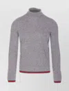 Gucci High Neck Turtleneck Sweater With Ribbed Trim In Gray