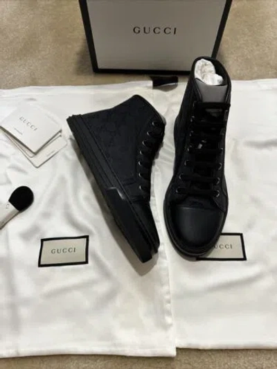 Pre-owned Gucci High Top Sneakers Black Gg Canvas/leather Women Italy Size 35 Eu 5 W