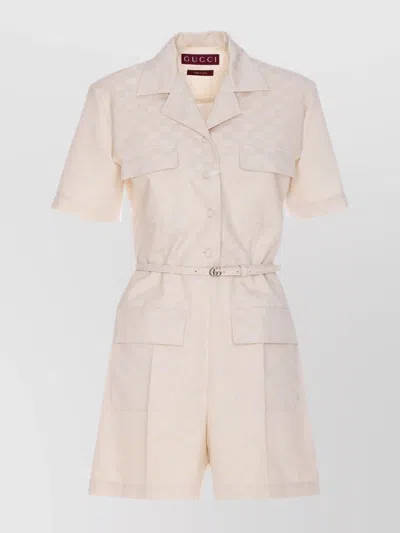 Gucci High Waist Belted Trousers With Patch Pockets In Beige