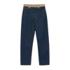 Gucci High-waist Boyfriend Pants With Logo Waistband In Blue