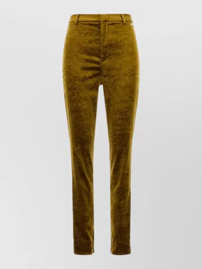 Gucci High Waist Chenille Skinny Trousers Belt Loops In Green