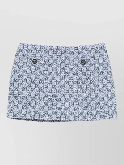 Gucci High Waist Textured Mini Skirt Buttons In Blue