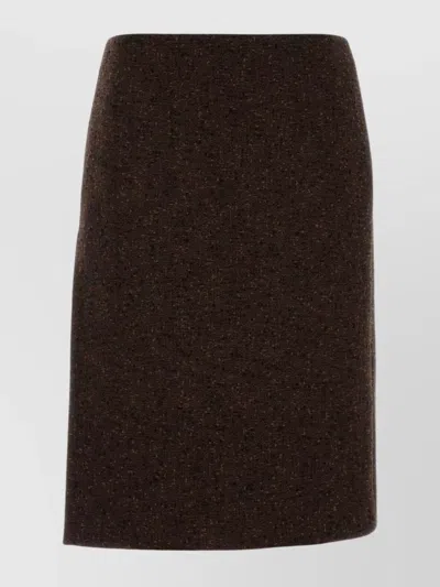 Gucci High Waist Textured Wool Blend Skirt In Brown