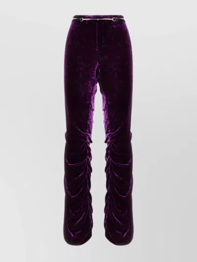 Gucci High Waist Velvet Pant With Ruched Detailing In Purple