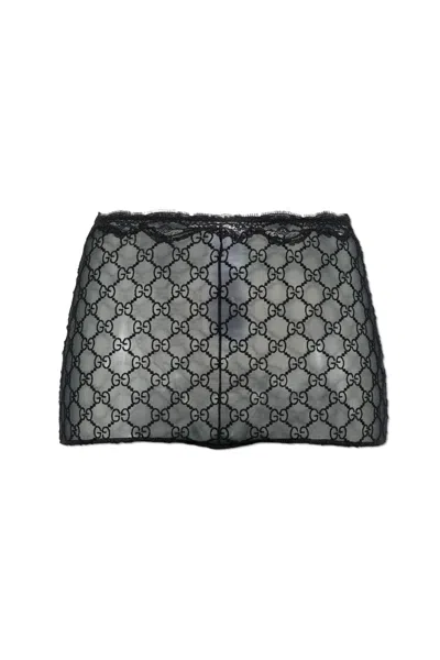 Gucci Sheer Fabric Culottes Lace Detailing In Black