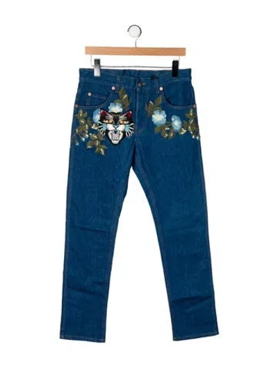 Pre-owned Gucci High-rise Straight Leg Jeans W/ Tags In Blue