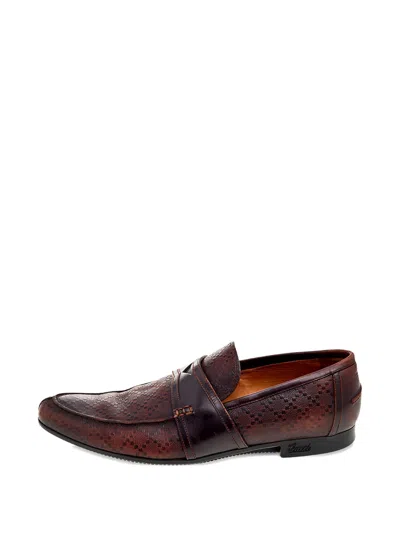 Pre-owned Gucci Hilary Diamante-embossed Penny Loafers In Brown