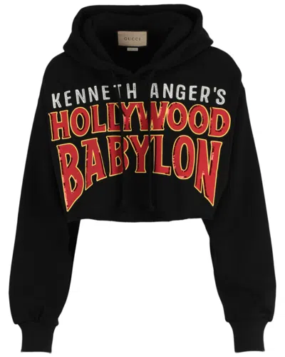 Gucci Hollywood Babylon Cropped Sweatshirt In 00002-black