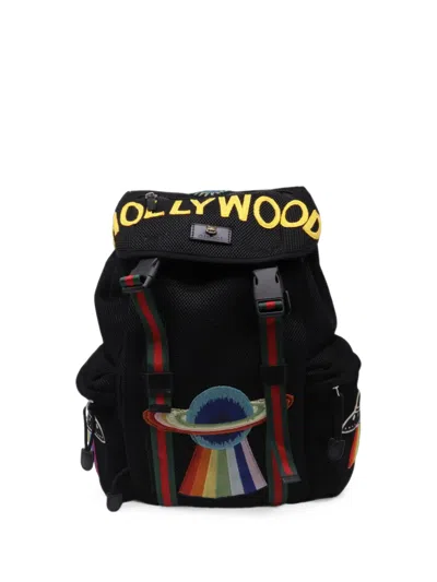 Pre-owned Gucci Hollywood Embroidered Backpack In Black