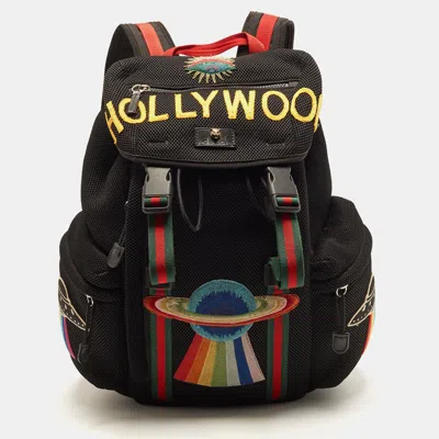 Pre-owned Gucci Hollywood Embroidered Black Mesh Fabric Backpack