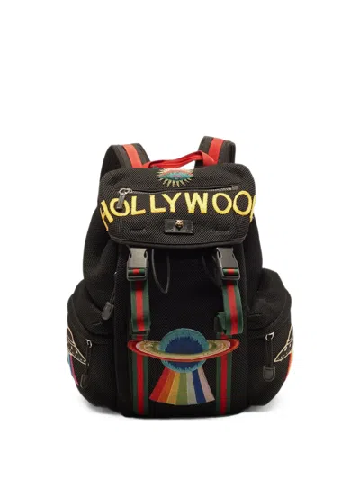 Pre-owned Gucci Hollywood Embroidered Mesh Backpack In Black