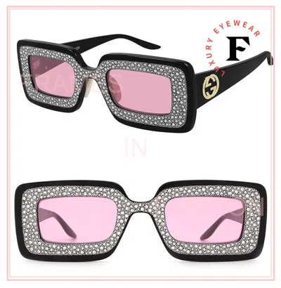 Pre-owned Gucci Hollywood Forever 0974 Black Pink Crystal Pave Gg0974s 001 Sunglasses