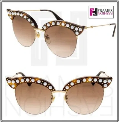 Pre-owned Gucci Hollywood Forever Brown Gold Authentic Pearl 0212 Sunglasses Gg0212s 002