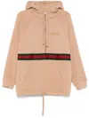 Gucci Beige Hoodie With Logo Lettering On The Front And Web Detail On The Front In Cotton Woman In Neutrals