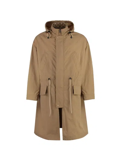 Gucci Hooded Pattern-detail Coat In Brown