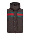 Gucci Dark Brown Gg Polyester Blend Sleeveless Down Jacket In Black