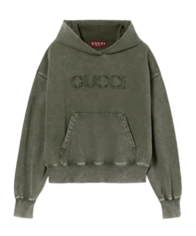 GUCCI EMBROIDERED COTTON JERSEY HOODED SWEATSHIRT