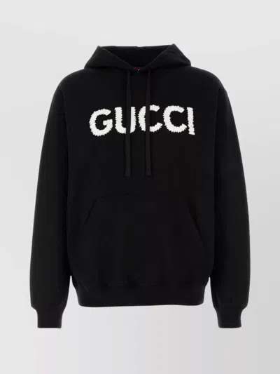 GUCCI HOODED SWEATSHIRT WITH KANGAROO POCKET AND RIBBED FINISH